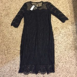 BCBG 3/4 sleeves black lace dress