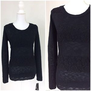 Soft Lace Details Black Stripes Sweater Medium