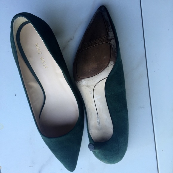 green kitten heel pumps