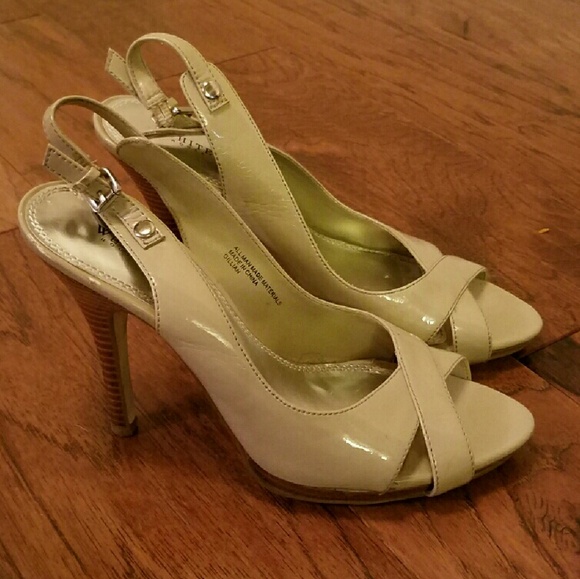 WHBM Nude Patent Leather Slingback Pumps