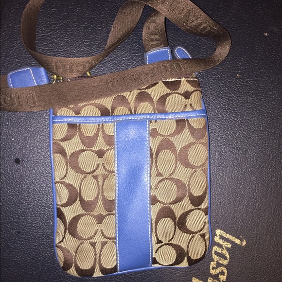 Blue and brown coach cross body