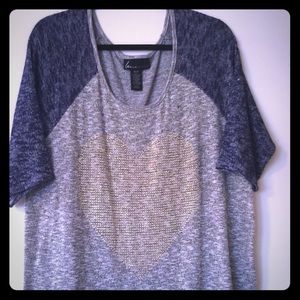 Lane Bryant Top 18/20 Henley sweater Studded Heart