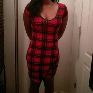 Plaid Dress leather trim dress