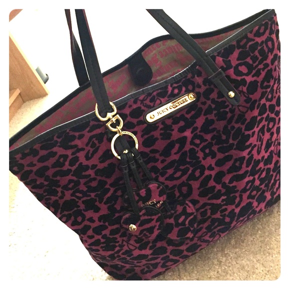 Purple Juicy Couture Velour Leopard Print Tote Bag