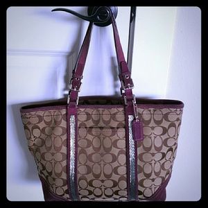 Purple suede with metallic bead Coach tote