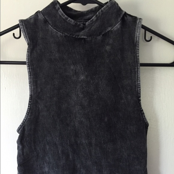 acid wash mock neck crop top