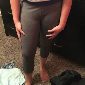 Gray and blue leggings.