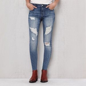 Dusk Blue Ripped High Rise Skinny Jeans
