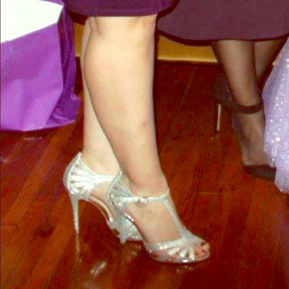 Betsey Johnson Open Toe Silver Glitter Heels
