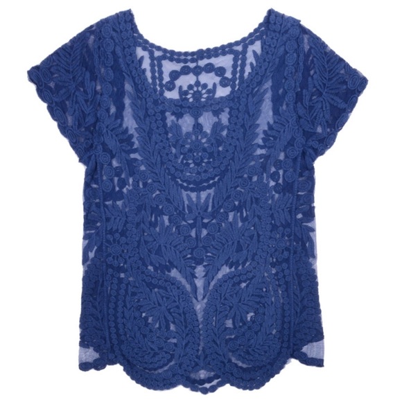 Sheer Embroidered Lace Tee - Picture 2 of 3