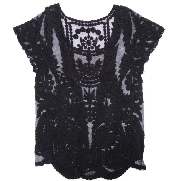 Sheer Embroidered Lace Tee - Picture 3 of 3