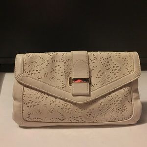 Aldo tan clutch with gold chain