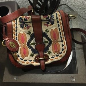 Authentic fossil cross body leather purse