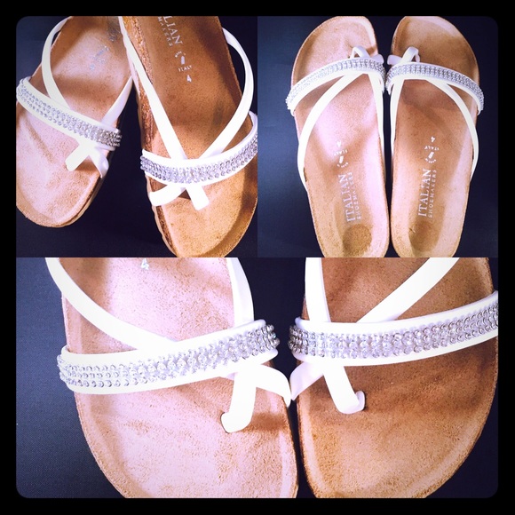 White rhinestone sandals kids size 4