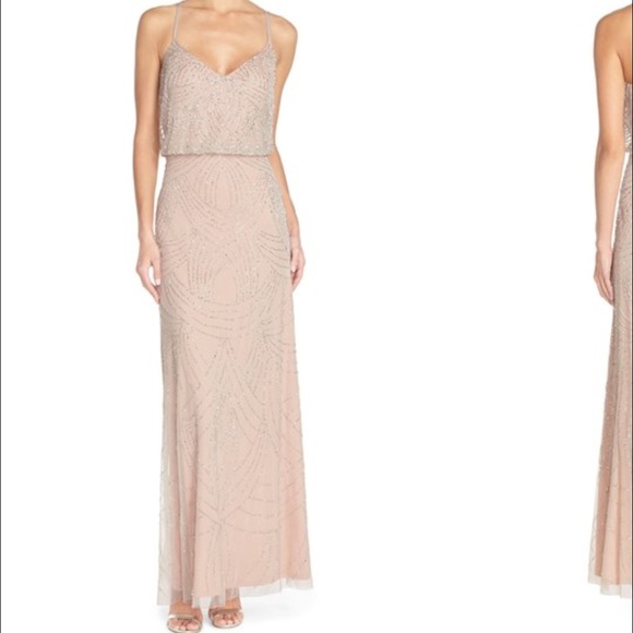 Adrianna Papel Beaded Chiffon Gown silver/nude
