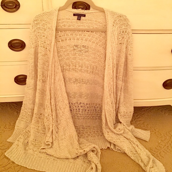 Cream, oversized, long, draped crochet cardigan