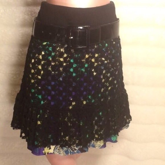Free People Dresses & Skirts - Belted Floral Underlay Free People Skirt