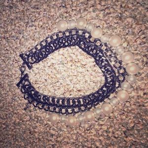 Gun metal silver metal & pearl necklace