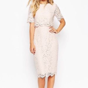 ASOS Nude Lace Crop Top Pencil Midi Dress
