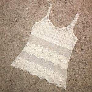 Lace detailed sheer cream tank top
