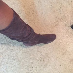 Brown Suede Mid Calf Boots.