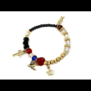Colored beads and charms depicting life of Christ.