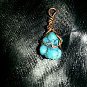 Turquoise wrapped in copper pendant for neclace