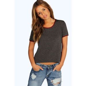 Boohoo Petite Gray Ringer Tee