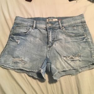 GARAGE ripped high waisted light denim shorts