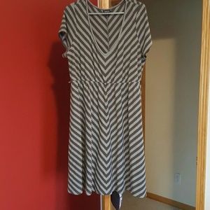 REPOSH!! V-neck green and gray striped dress