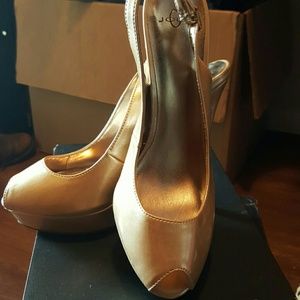 Gold Peep Toe Pumps