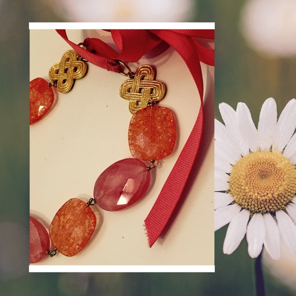 Pink/Orange Grosgrain Ribbon Tie Necklace - Picture 1 of 4