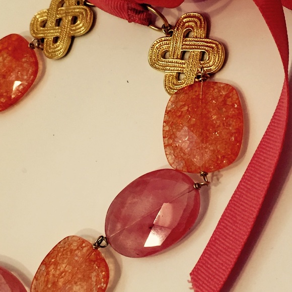 Pink/Orange Grosgrain Ribbon Tie Necklace - Picture 4 of 4