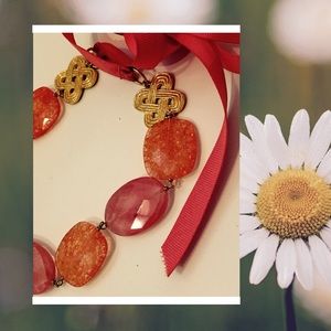 Pink/Orange Grosgrain Ribbon Tie Necklace