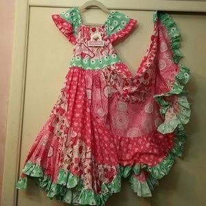 Jelly the Pug pink and turquoise floral girl dress