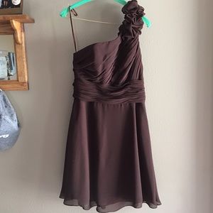 Allure Bridal Brown One Shoulder Ruffle Dress