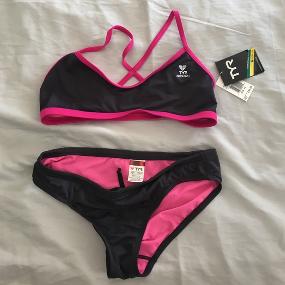 TYR Sport Bikini Hot Pink & Black NWT