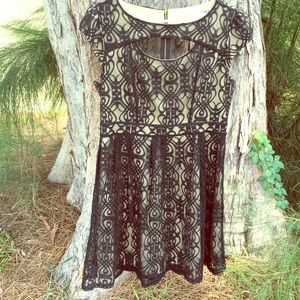 Cream & Black Lace Cut Out Dress