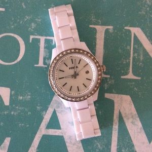 White Fossil Watch with Crystals