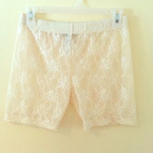 Sheer lace cream shorts
