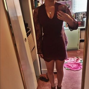 One night long sleeve burgundy lace up dress
