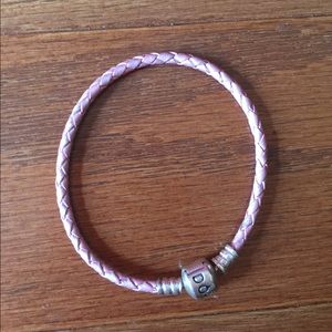 Pink Braided Leather Charm Bracelet