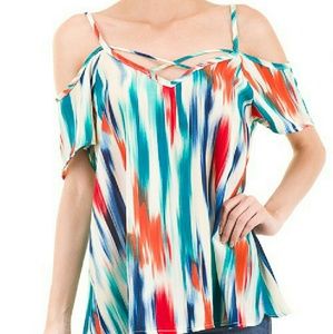 Multicolor Cold Shoulder Top