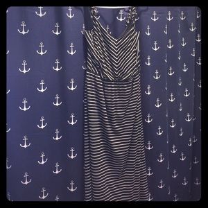 LOFT black and white striped midi dress