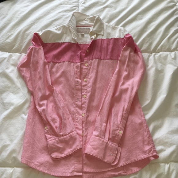 Banana Republic Tiered Pink Oxford Shirt