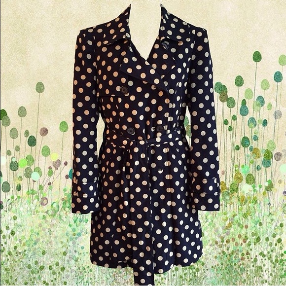 Navy & White Polka Dot Trench Coat