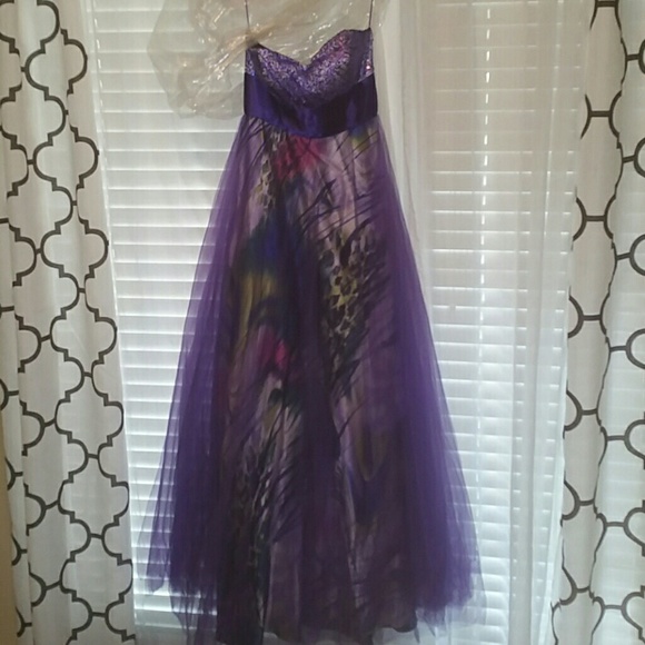 Sean Collection Purple/Tropical  Strapless Dress