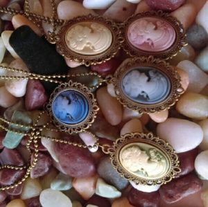 Bundle of 5 Cameo Necklaces, 5 Colors