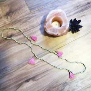 Natural Wood Bead Tassel Necklace📿