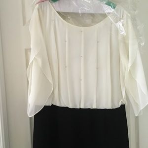 Size 16 Evan-Picone dress. White top black bottom.